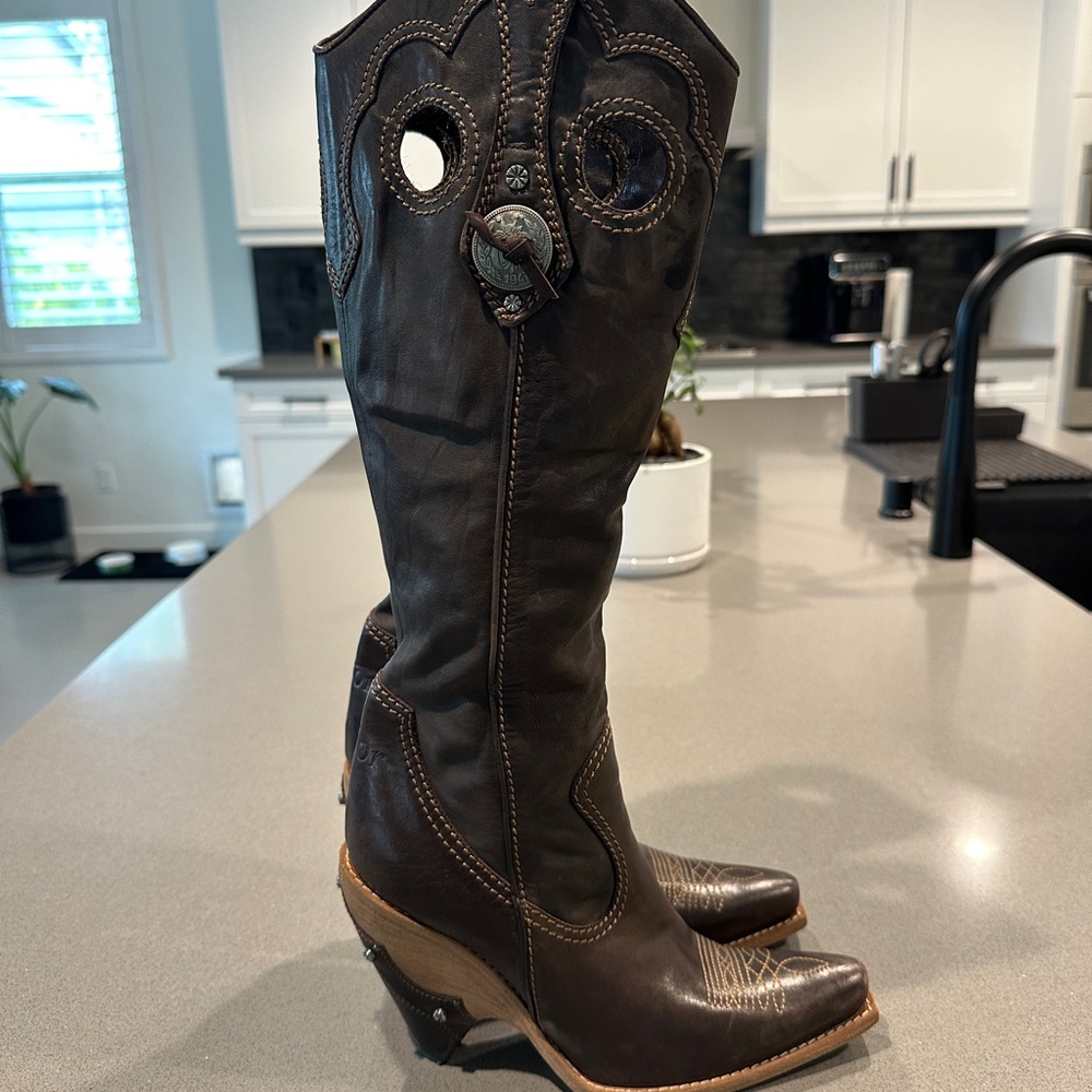 Brown Leather Cowboy Boots Christian Dior by John Galliano